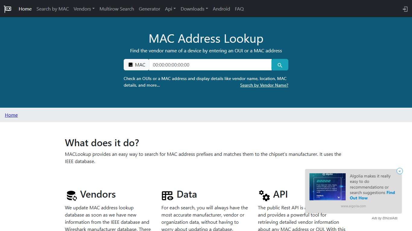 MAC Address Vendor Lookup | MAC Address Lookup